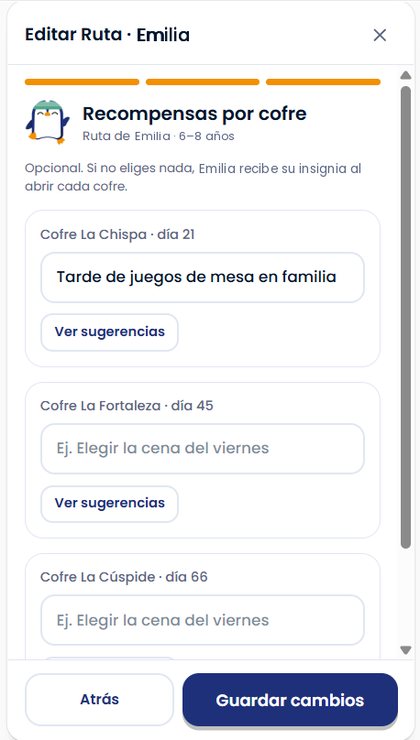 Configurar la recompensa de cada cofre, en los días 21, 45 y 66